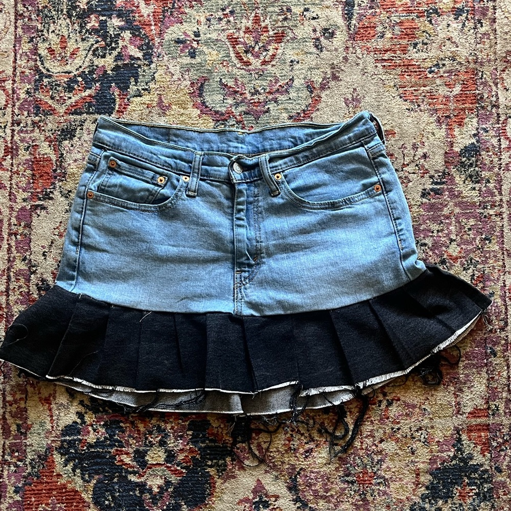 Denim and Black Ruffle Skirt